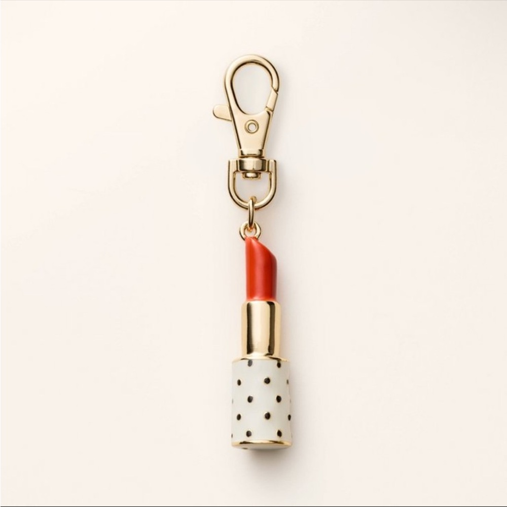 Kate Spade Colab Gold and Red Lipstick Keychain Bag Charm Accessory